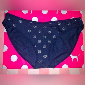 NWT VS PINK Navy Blue with Silver Foil Logos Hipster Panty. Size M and XXL AVAIL